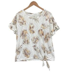 Silver Wear Tee Shirt Top Womens L White Metallic Palm Leaf Knot Hem Lightweight